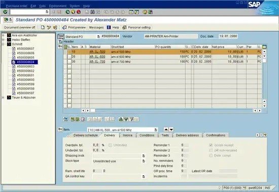 Vista de pantalla de sistema SAP R3