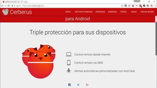 Aplicación Cerberus para proteger móvil