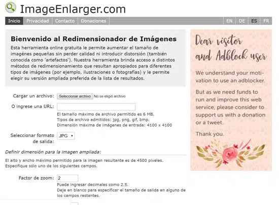 Agrandar una imagen sin perder calidad online con ImageEnlarger.com