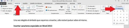 Insertar caracteres especiales en Word 2016