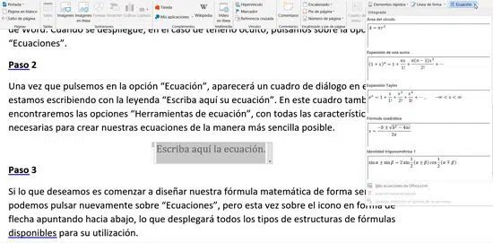 Insertar fórmulas matemáticas en Word