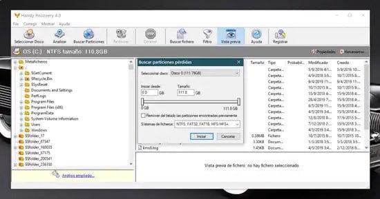 Buscar partición perdida con Handy Recovery