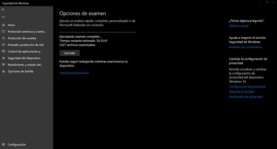 Tipos de examen en Windows Defender