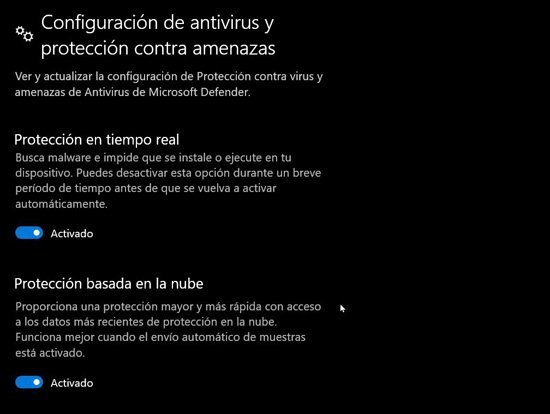 Configuración de Windows Defender