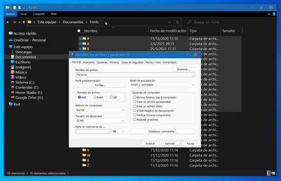 Usar menú contextual para zipear archivos en WinRAR