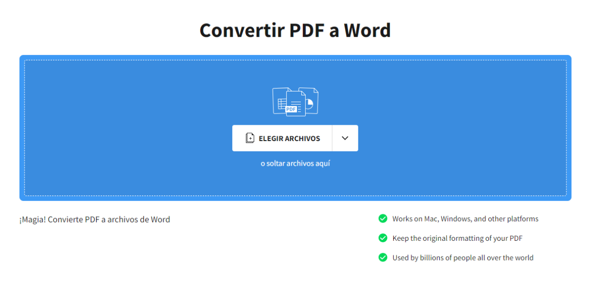 Subir el archivo a convertir en SmallPDF